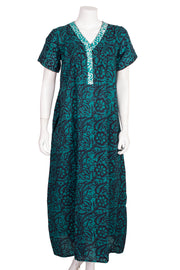 Green Batik Printed Cotton Nightwear 10076180