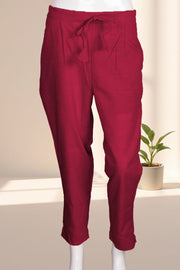 Red Solid Style Slub Cotton Pant 10075941