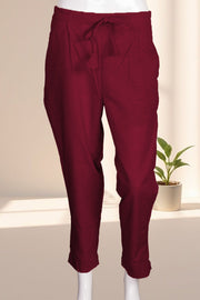Maroon Solid Style Slub Cotton Pant 10075943