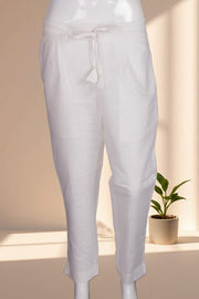 White Solid Style Slub Cotton Pant 10075944