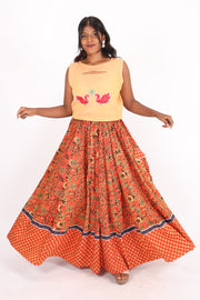 Denim Blue Hand Block Printed Cotton Skirt 