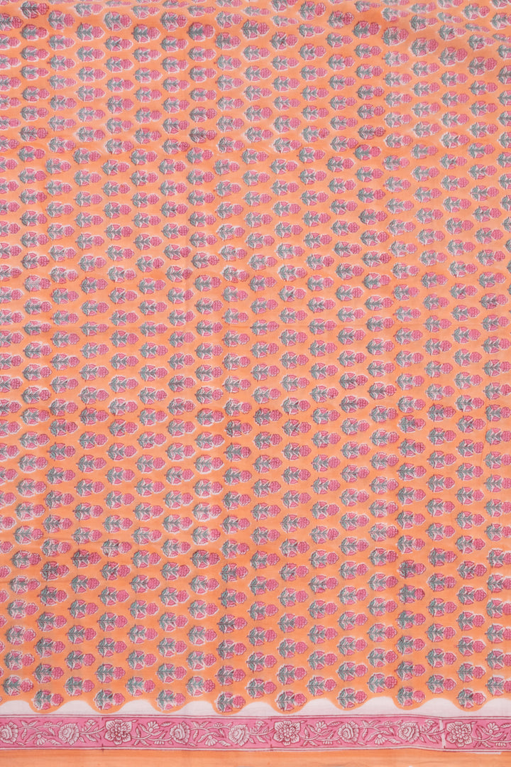 Orange 3-Piece Cotton Salwar Suit Material With Chiffon Dupatta 10070118
