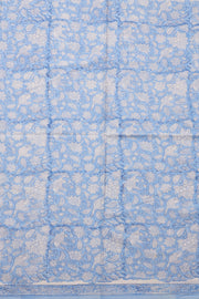 Blue Handblock Printed Cotton with Chiffon Dupatta 3-Piece Salwar Suit Material 10072970