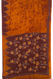 Cinnamon Brown Batik Printed Muslin Silk saree - Avishya