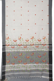 Off White Kantha Embroidered Cotton Saree - Avishya