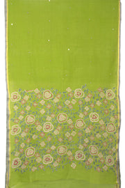 Green Kantha Embroidered Cotton Saree - Avishya