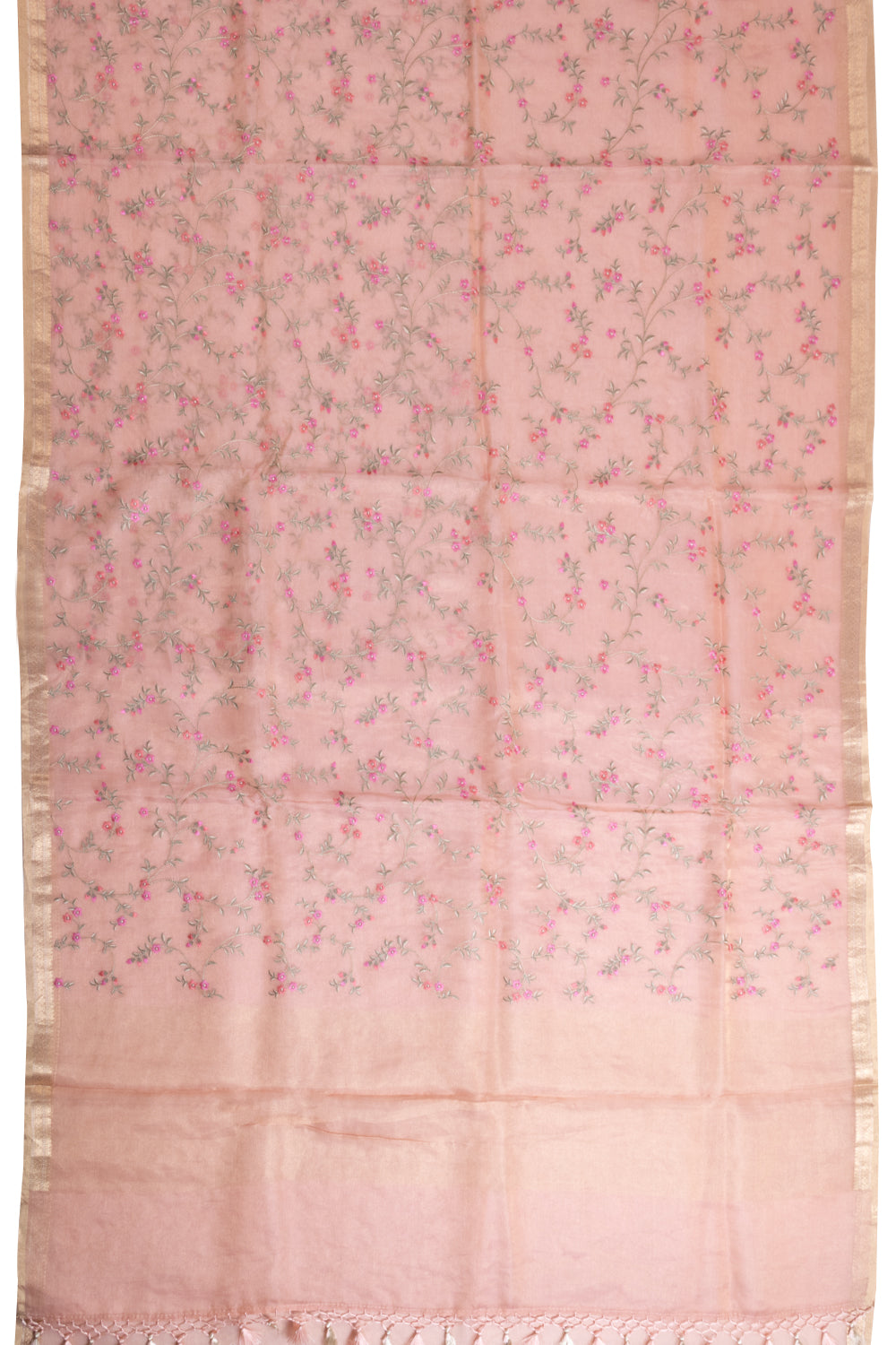 Peach Embroidered Pure Silk Tissue Organza Saree 10065758 - Avishya
