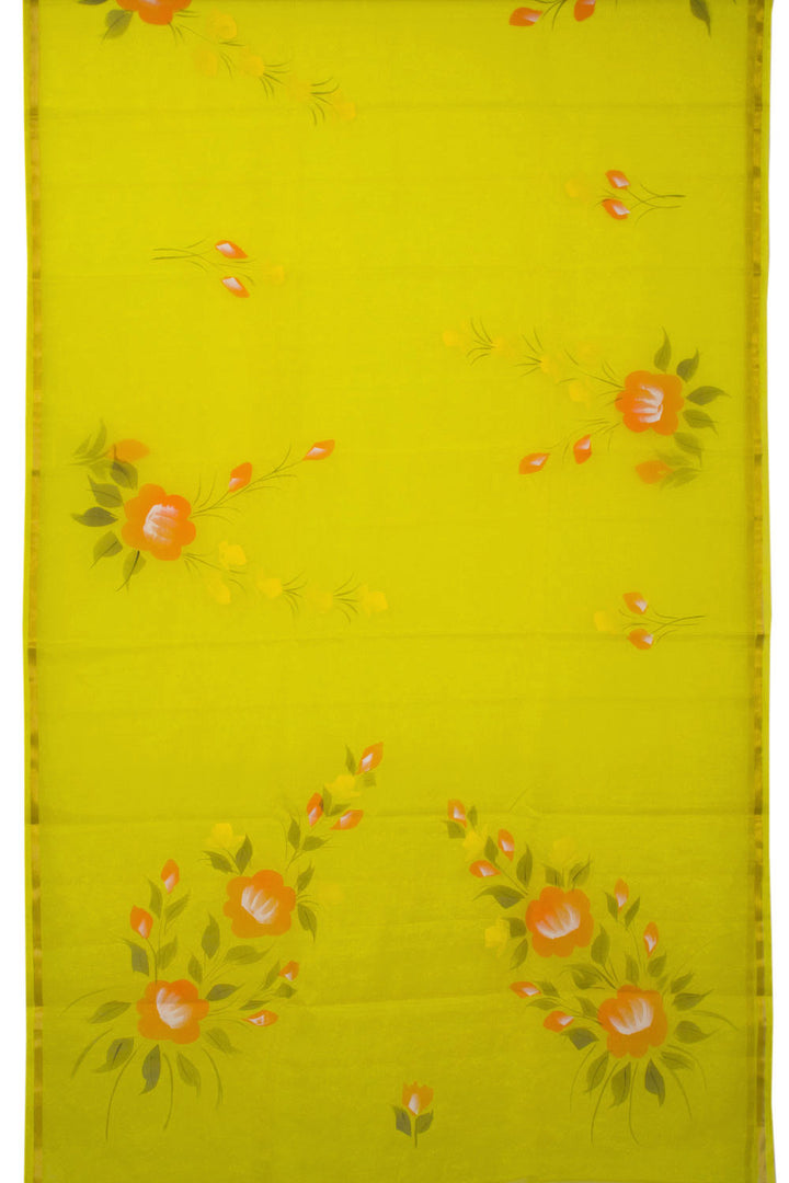 Yellow Hand Painted Organza Saree - Avishya