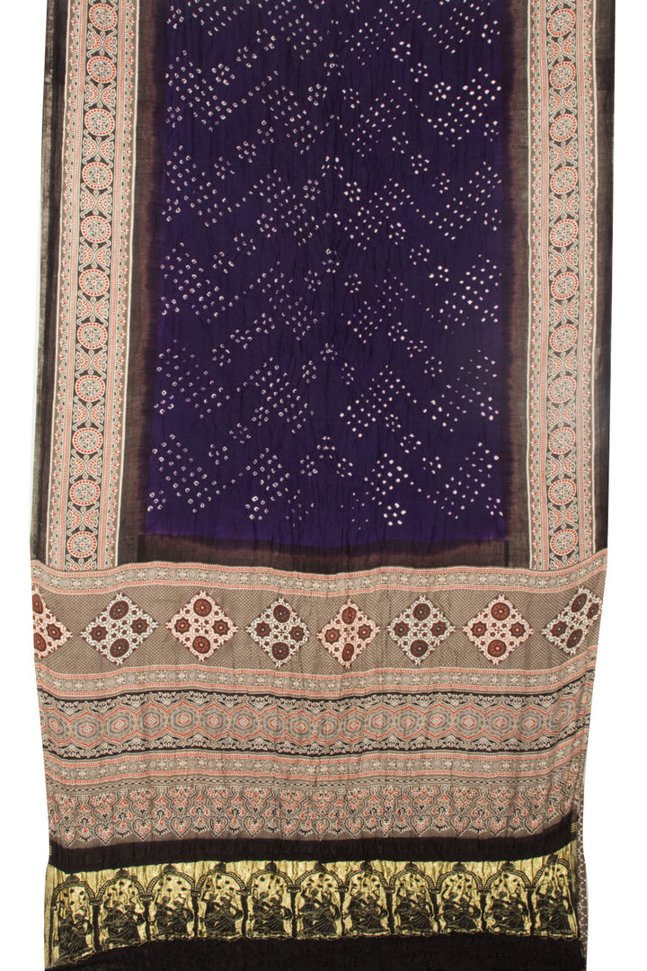 Black Handloom Ajrakh Bandhani Modal Silk Saree - Avishya