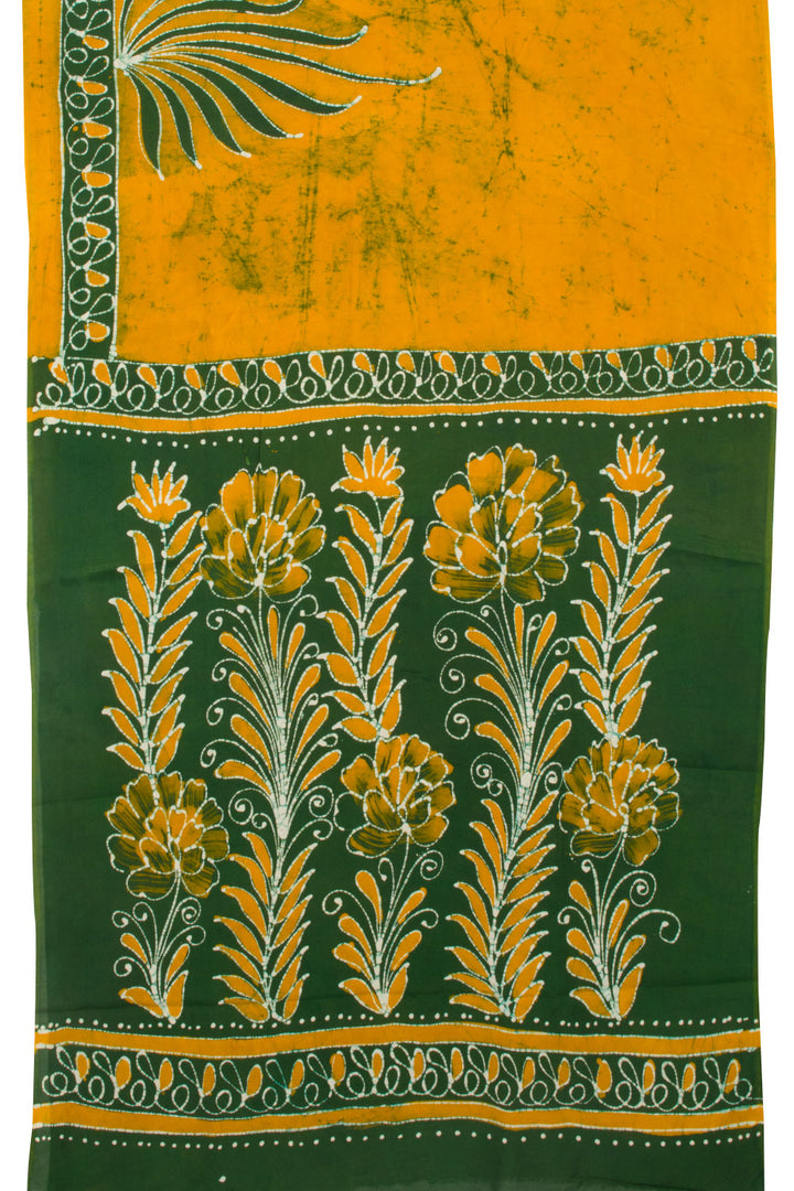 Yellow Batik Printed  Muslin Silk Saree - Avishya
