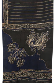 Black Batik Printed  Muslin Silk Saree - Avishya