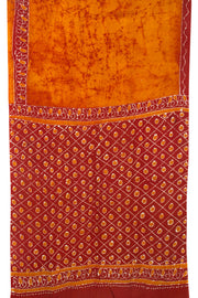 Orange Batik Printed Muslin Silk Saree - Avishya