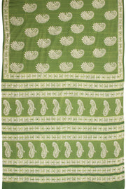 Green Vanaspathi Hand Block Printed Mulmul Cotton Saree 10068579 - Avishya
