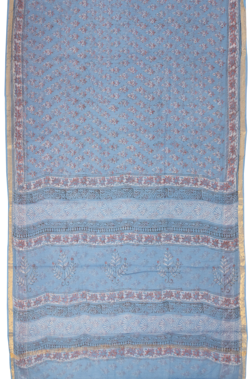 Blue Hand Block Printed Kota Cotton Saree 10068626 - Avishya