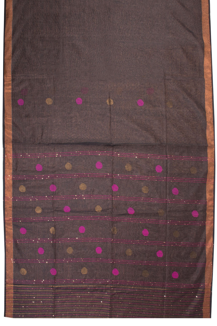 Black Bengal Phulia Silk Cotton Saree With sequin embellished Pallu 
