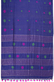 Indigo Blue Bengal Phulia Silk Cotton Saree With sequin embellished Pallu 