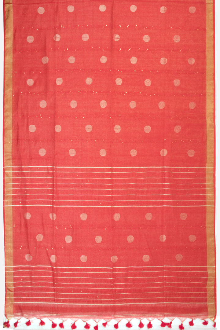 Persian Red Bengal Phulia Silk Cotton Saree With sequin embellished Pallu 