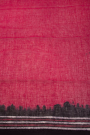 Red Batik Linen Saree 10070273 - Avishya