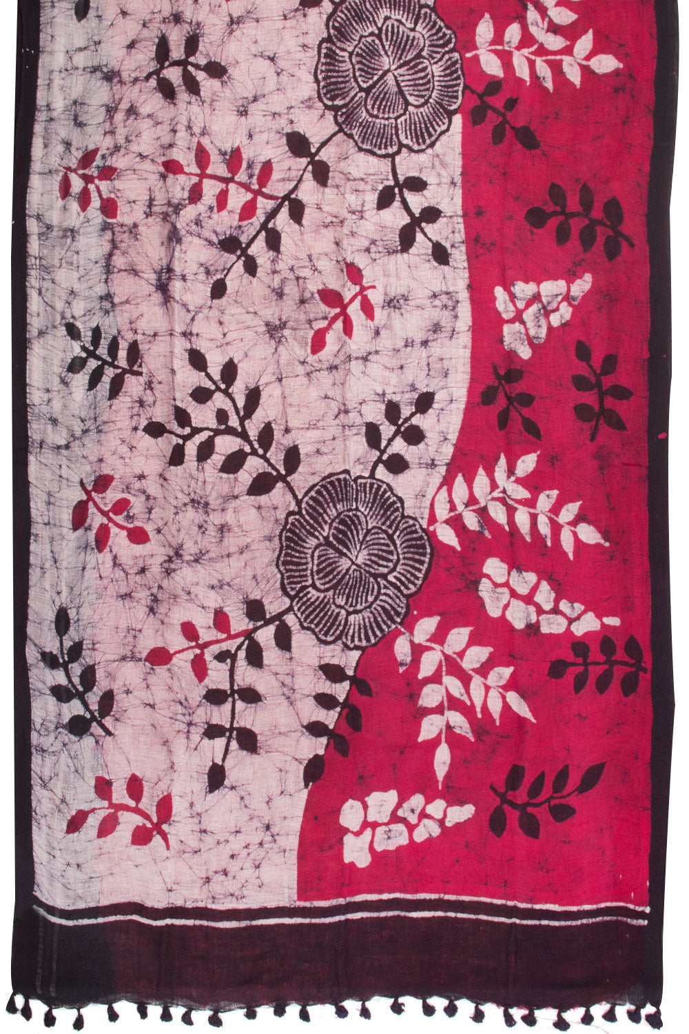 Red Batik Linen Saree 10070273 - Avishya
