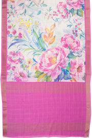 Off White Fancy Printed Linen Saree