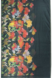 Black Fancy Printed Linen Saree 10070475