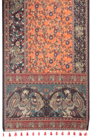 Orange Kalamkari Print Malai Cotton Saree