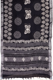 Black Printed Linen Saree  10071258