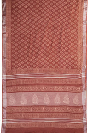 Brown Hand Block Printed Linen Saree