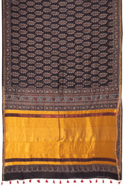 Black Ajrakh Printed Silk Cotton Saree