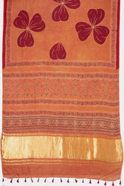 Brown Ajrakh Printed Modal Silk Saree