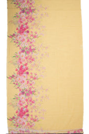 Yellow Floral Printed Linen Saree 10074019