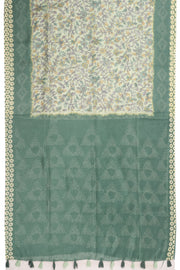 Green Floral Printed Linen Saree 10074035