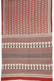 Red Hand Block Printed Mulmul Cotton Saree 10074078