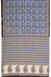 Blue Hand Block Printed Mulmul Cotton Saree 10074079