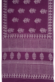 Purple Hand Block Printed Mulmul Cotton Saree 10074080