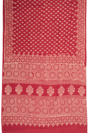 Red Hand Block Printed Mulmul Cotton Saree 10074081