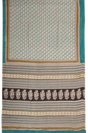 Blue Hand Block Printed Mulmul Cotton Saree 10074084