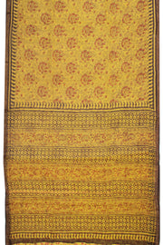 Yellow Hand Block Print Kota Cotton Saree 10074150