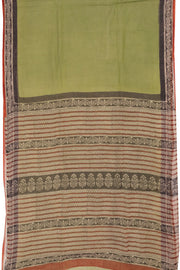 Green Hand Block Print Kota Cotton Saree 10074156