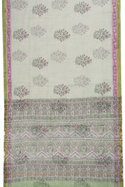 Green Hand Block Print Kota Cotton Saree 10074164