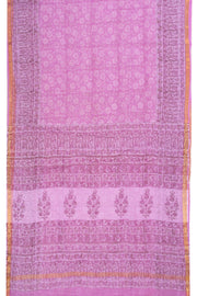 Pink Hand Block Print Kota Cotton Saree 10074165