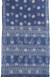 Blue Indigo Circle Design Dabu Print Kota Cotton Saree 10074181