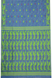Blue Handloom Jamdani Style Cotton Saree 10074221