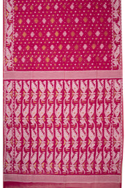 Pink Handloom Jamdani Style Cotton Saree 10074229