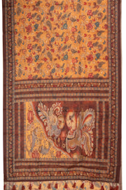 Yellow Kalamkari Printed Malai Cotton Saree 10074685