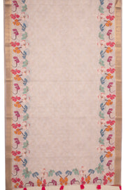 Soft Cream Fancy Printed Linen Saree 10075296