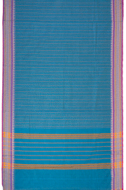 Aqua Marine Blue Handloom Chettinad Cotton Saree With Stripes And Temple Border 10075809
