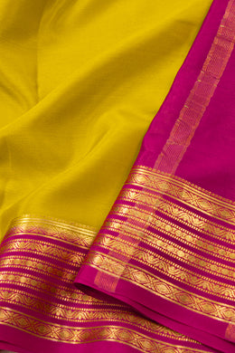 Yellow Mysore Crepe Silk Saree With Zari Border 10076239