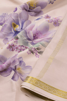 Shell Pink Mysore Crepe Silk Saree With Acrylic Printed Floral Motifs 10076260