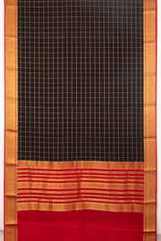 Black Mysore Crepe Silk Saree With Checks Design And Zari Border 10076267